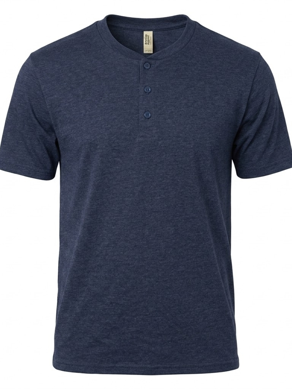 American Apparel Men's Short Sleeve Henley Shirt Heather Navy Blue Size Large